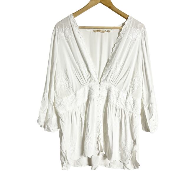 Soft Surroundings Melissani White Embroidered Eyelet Tunic Blouse Size Large - Picture 5 of 15